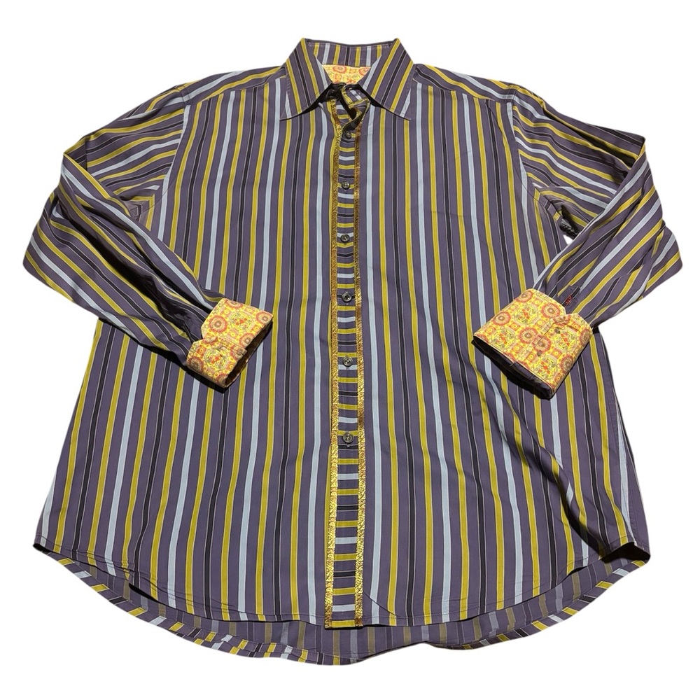 Robert Graham Mens Long Sleeve Button Up Dress Shirt Large 100% Cotton